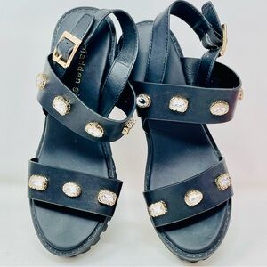 Madden Girl Black Sandals with Gold Embellishments